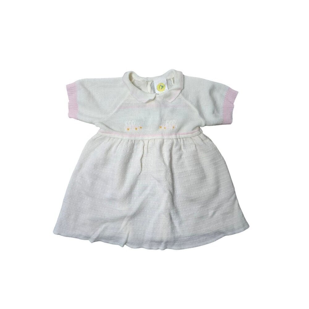 Vintage Baby Girl Disney Winnie The Pooh Dress Pink White Knit